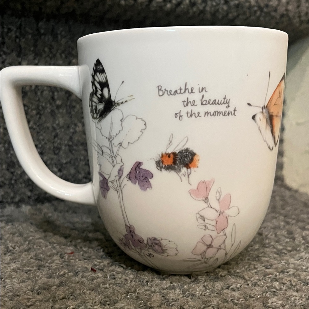 Nature-Inspired Mug with Butterfly Design - White